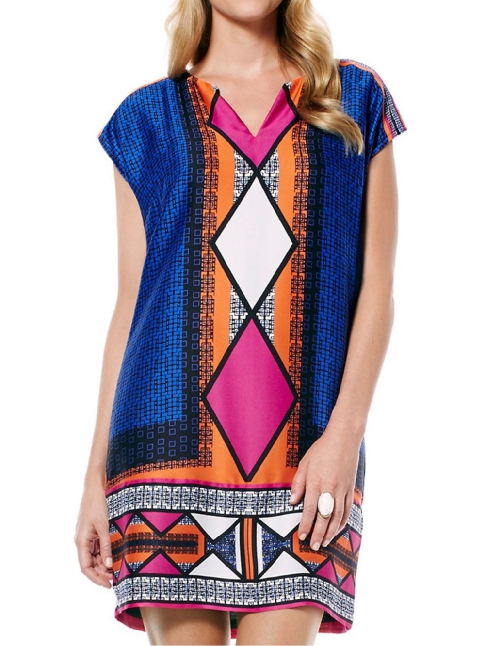 Laundry By Shelli Segal Blue, Pink & Orange Geometric Mini Dress